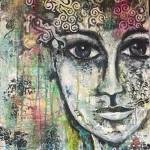 MixedMedia rond schilderij maken met veel structuren (Javea)